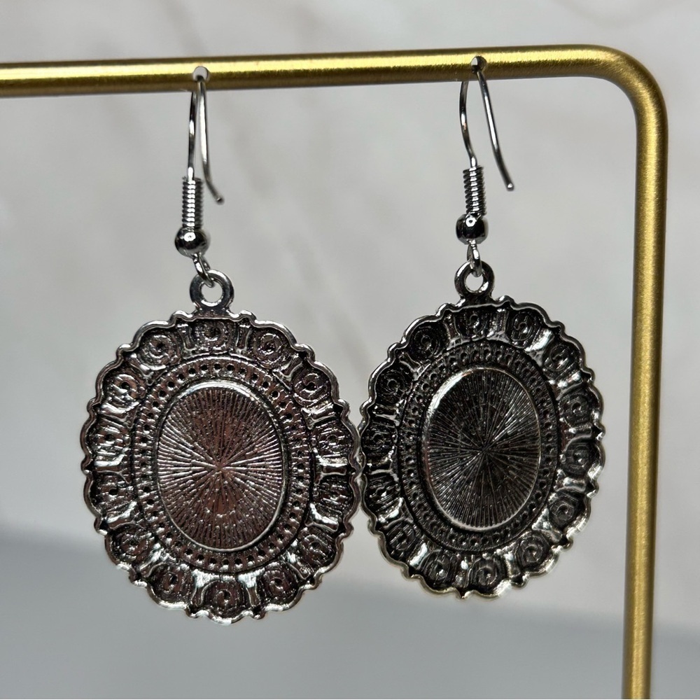 Elegant Silver Tone and Turquoise Stone Earrings - Picture 4 of 4